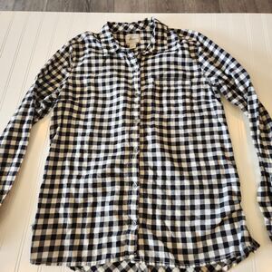 Gh Bass & Co Womens Large Black Plaid Long Sleeve Blouse